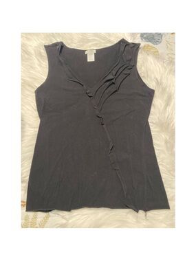 Odille woman’s Black Ruffle V-Neck Tank Top